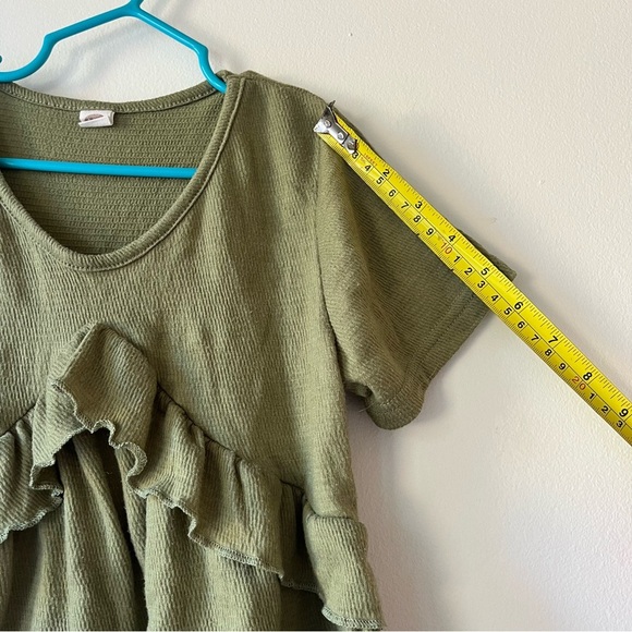 🌼 5/$25 Girls Olive Green Ruffle Peplum Waffle Knit Short Sleeve 120 (5–6 Years) - Picture 5 of 7
